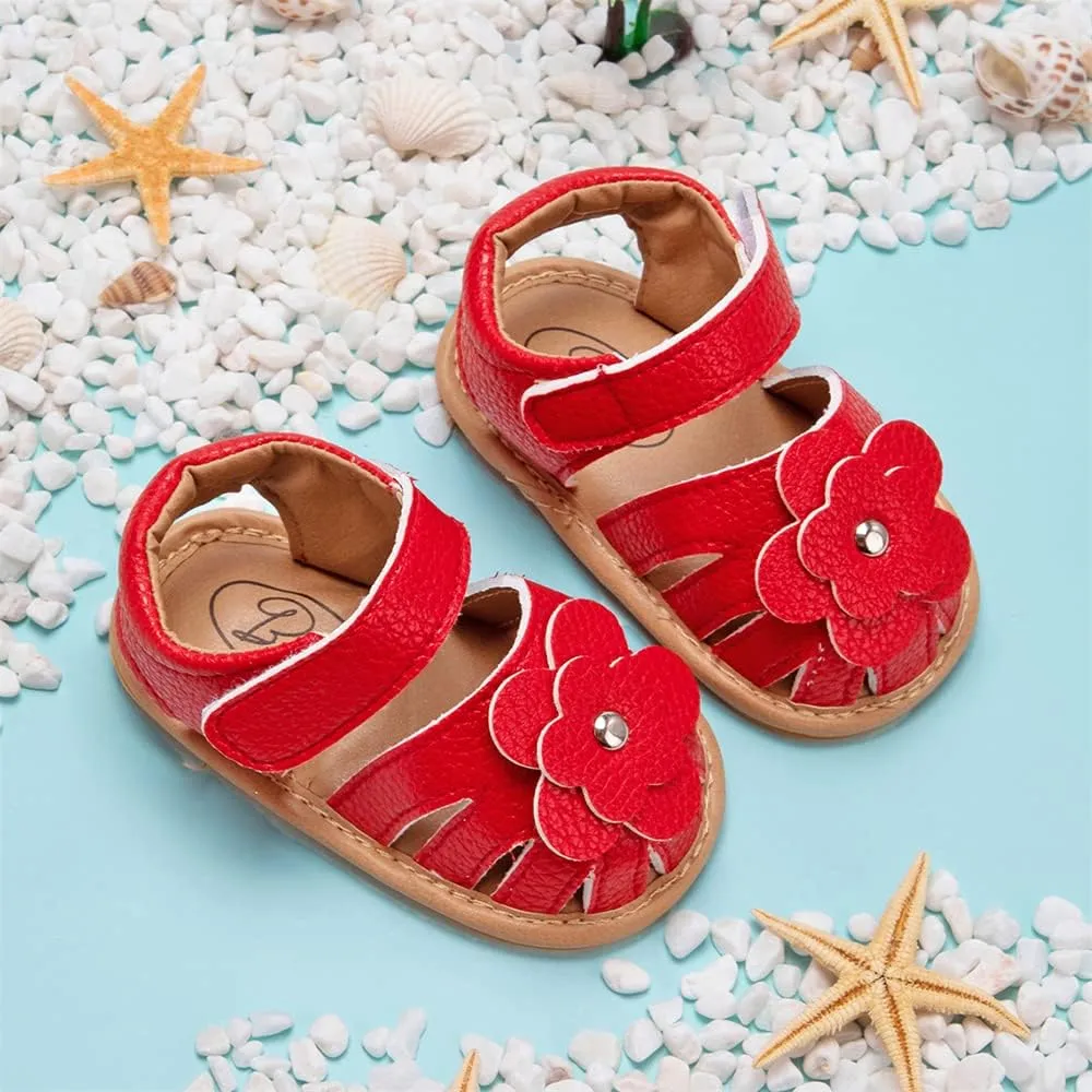 Meckior Baby Toddler Infant Girls PU Leather Soft Open Toe Summer Sandals Flower Princess Flat Shoes