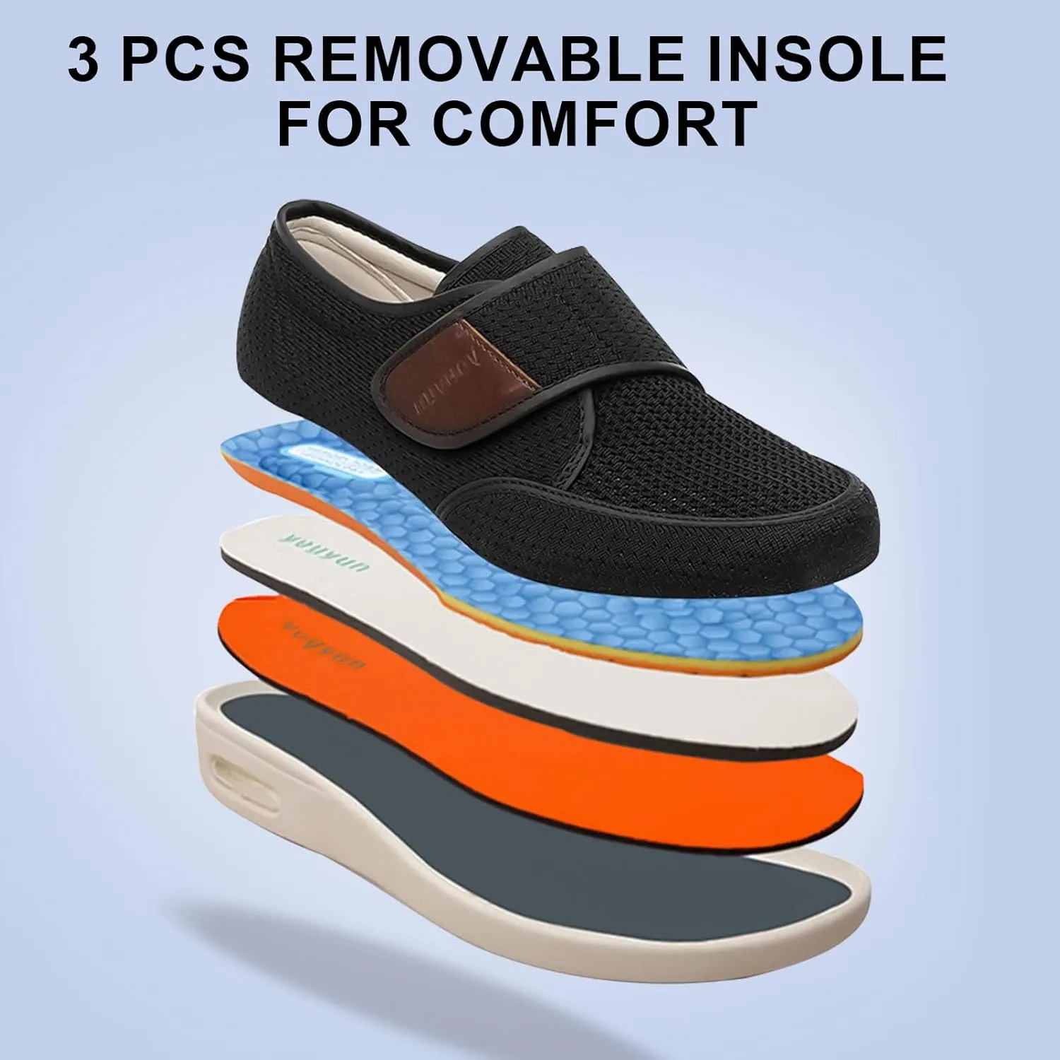 MEJORMEN Men's Edema Diabetic Shoes Adjustable Wide Width Outdoor Walking Sneakers Orthopedic Lightweight Comfy Casual Slippers for Elderly Swollen Feet Arthritis Recovery