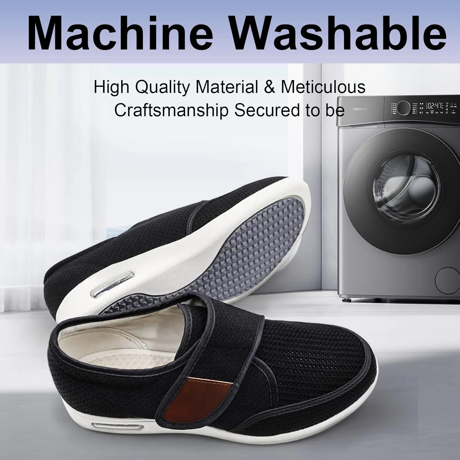 MEJORMEN Men's Edema Diabetic Shoes Adjustable Wide Width Outdoor Walking Sneakers Orthopedic Lightweight Comfy Casual Slippers for Elderly Swollen Feet Arthritis Recovery