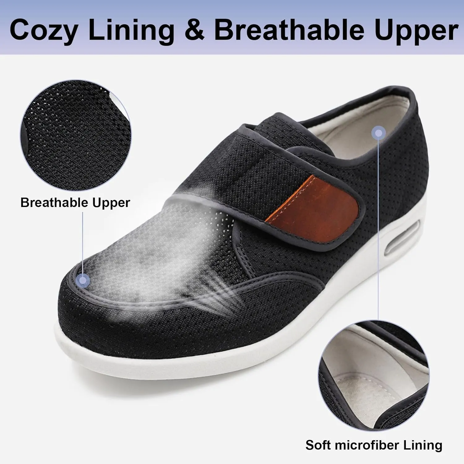 MEJORMEN Men's Edema Diabetic Shoes Adjustable Wide Width Outdoor Walking Sneakers Orthopedic Lightweight Comfy Casual Slippers for Elderly Swollen Feet Arthritis Recovery