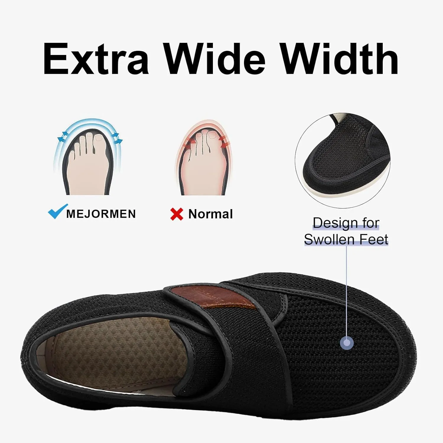 MEJORMEN Men's Edema Diabetic Shoes Adjustable Wide Width Outdoor Walking Sneakers Orthopedic Lightweight Comfy Casual Slippers for Elderly Swollen Feet Arthritis Recovery