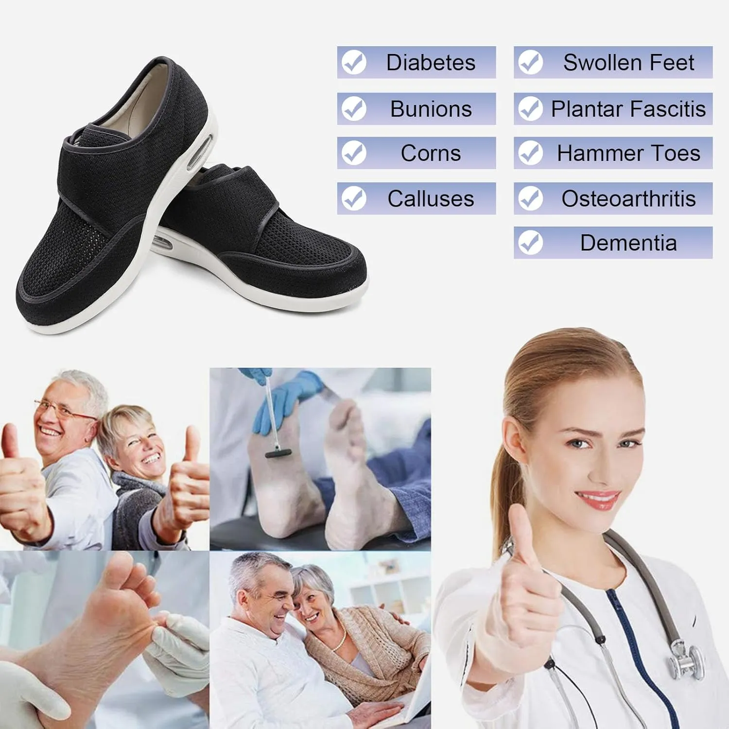 MEJORMEN Men's Edema Diabetic Shoes Adjustable Wide Width Outdoor Walking Sneakers Orthopedic Lightweight Comfy Casual Slippers for Elderly Swollen Feet Arthritis Recovery