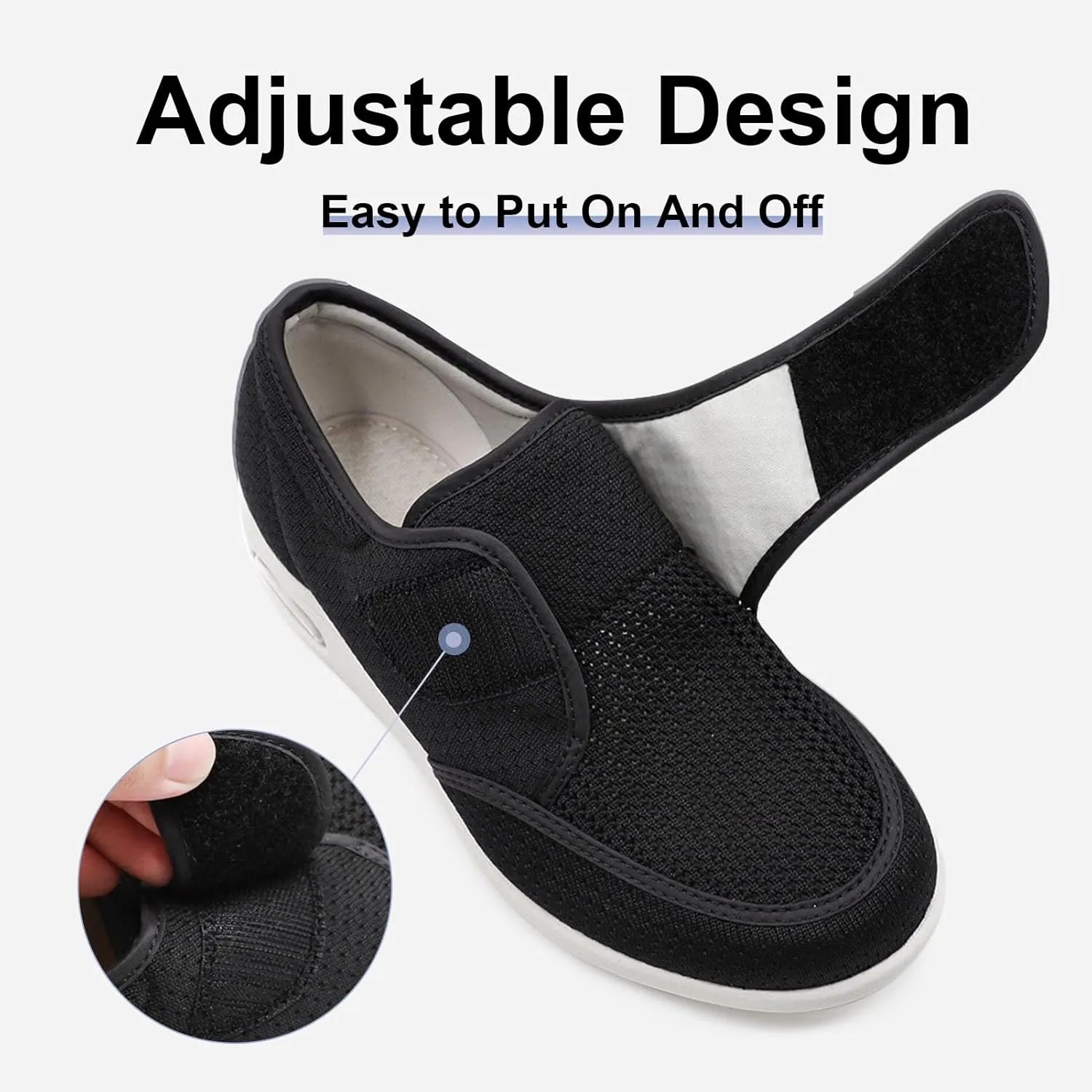 MEJORMEN Men's Edema Diabetic Shoes Adjustable Wide Width Outdoor Walking Sneakers Orthopedic Lightweight Comfy Casual Slippers for Elderly Swollen Feet Arthritis Recovery