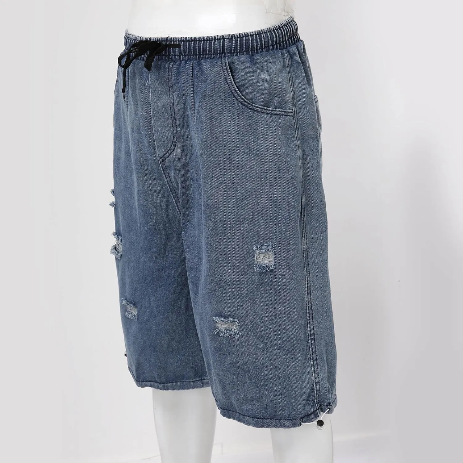 Men Loose Denim Shorts Baggy Casual Wide Leg Long Jean Jorts Hip Hop Shorts 2025 Trendy Streetwear