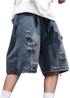 Men Loose Denim Shorts Baggy Casual Wide Leg Long Jean Jorts Hip Hop Shorts 2025 Trendy Streetwear