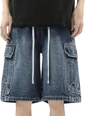 Men Loose Hip Hop Long Jean Shorts Work Denim Shorts with Pockets Skateboard Pants Streetwear Clothes