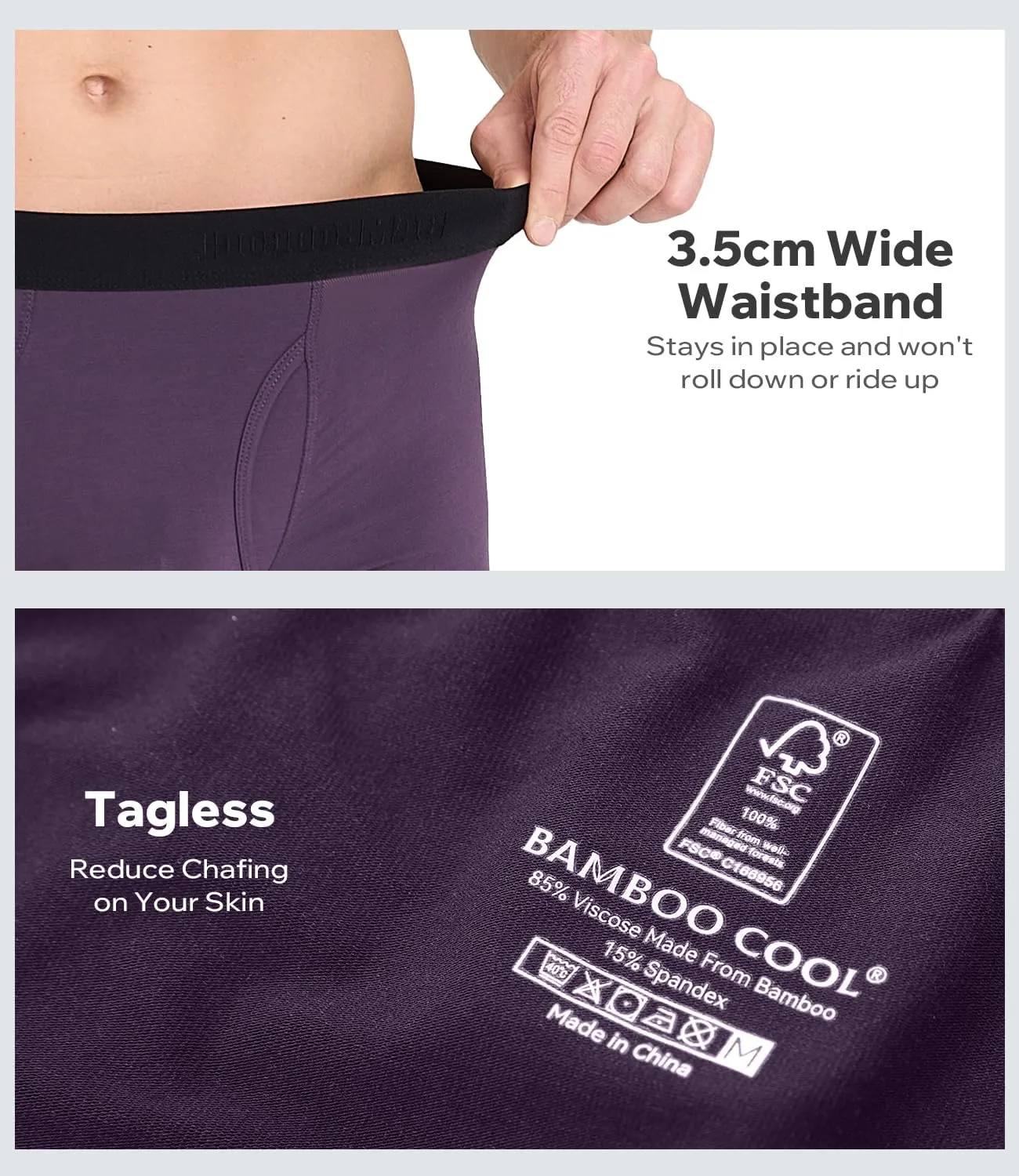 Men's Bamboo Underwear 4-Pack - Ultra Soft, Anti-Roll Waistband, Tagless Trunks