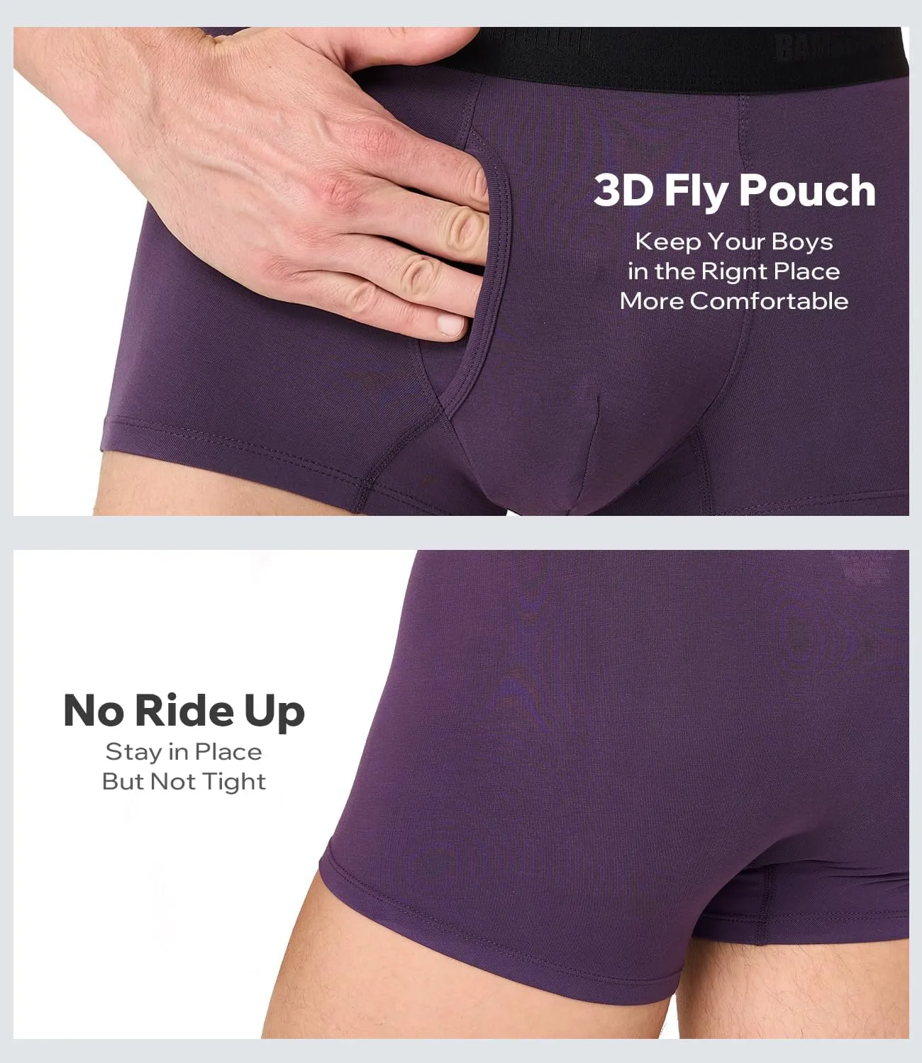 Men's Bamboo Underwear 4-Pack - Ultra Soft, Anti-Roll Waistband, Tagless Trunks