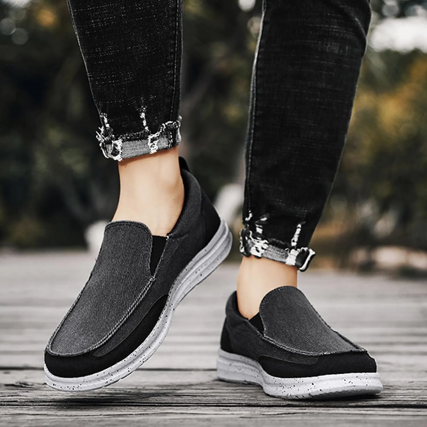Mens Canvas Slip On Loafers Lightweight Comfy Business Driving Boat Shoes Casual Outdoor Breathable Non-Slip Flat Walking Shoes