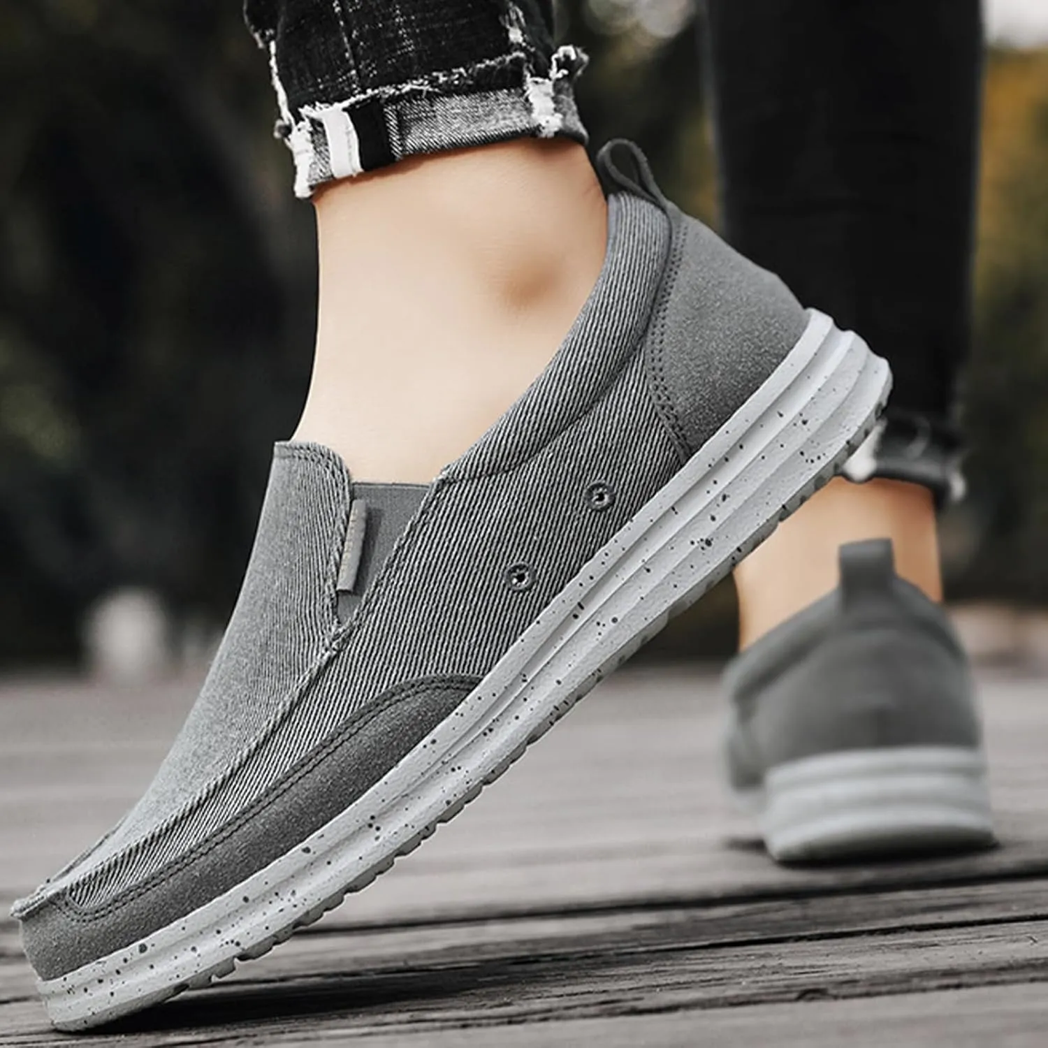 Mens Canvas Slip On Loafers Lightweight Comfy Business Driving Boat Shoes Casual Outdoor Breathable Non-Slip Flat Walking Shoes