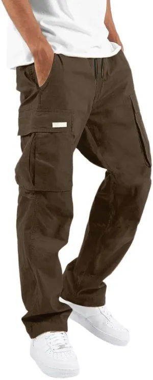 Men's Cargo Combat Pants Casual Linen Stretch Elastic Waist Pant Sweatpants Joggers Loose Gym Yoga Jogging