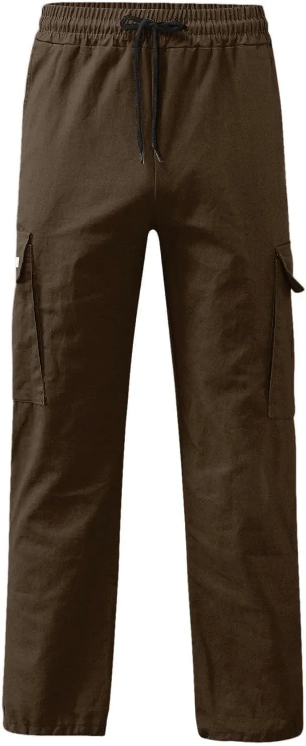 Men's Cargo Combat Pants Casual Linen Stretch Elastic Waist Pant Sweatpants Joggers Loose Gym Yoga Jogging
