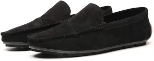 Men's Classic Moccasin Soft Comfort Suede Loafers British Minimalist Flat Driving Slip On Shoes Black 10.5 Men US 10.83''Heel to Toe