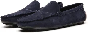 Men's Classic Moccasin Soft Comfort Suede Loafers British Minimalist Flat Driving Slip On Shoes Blue 6.5 Men US 9.45''Heel to Toe