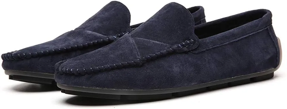 Men's Classic Moccasin Soft Comfort Suede Loafers British Minimalist Flat Driving Slip On Shoes Blue 6.5 Men US 9.45''Heel to Toe