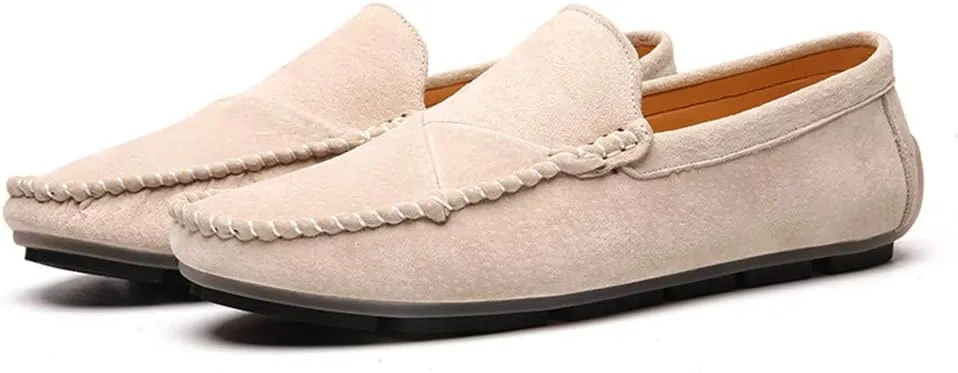 Men's Classic Moccasin Soft Comfort Suede Loafers British Minimalist Flat Driving Slip On Shoes White 8.5 Men US 10.04''Heel to Toe