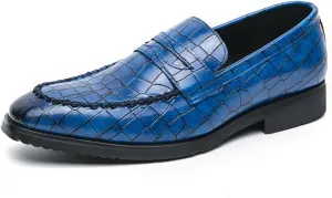 Men's Classic Penny Loafers Leather Slip-On Dress Shoes Crocodile Pattern Fashion Casual Party Formal Shoes