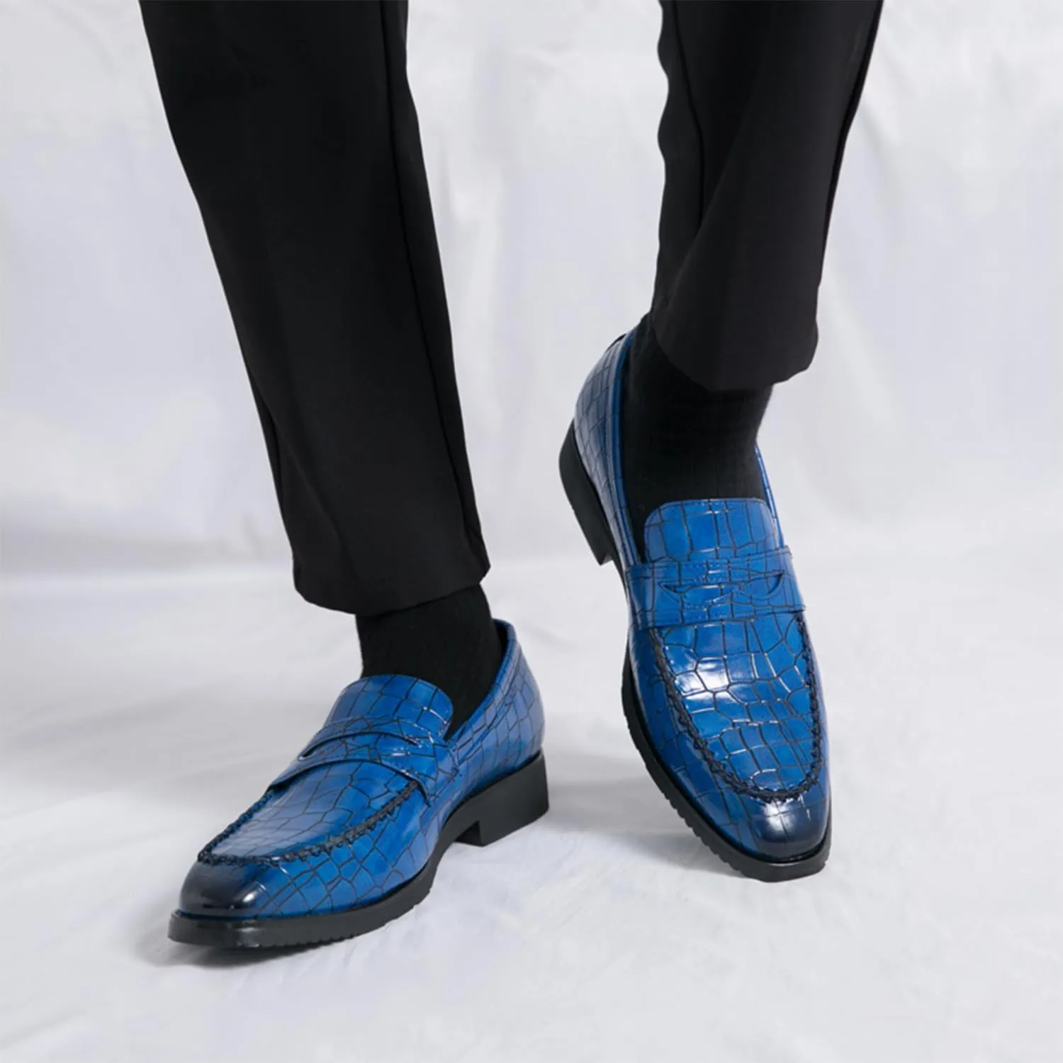 Men's Classic Penny Loafers Leather Slip-On Dress Shoes Crocodile Pattern Fashion Casual Party Formal Shoes