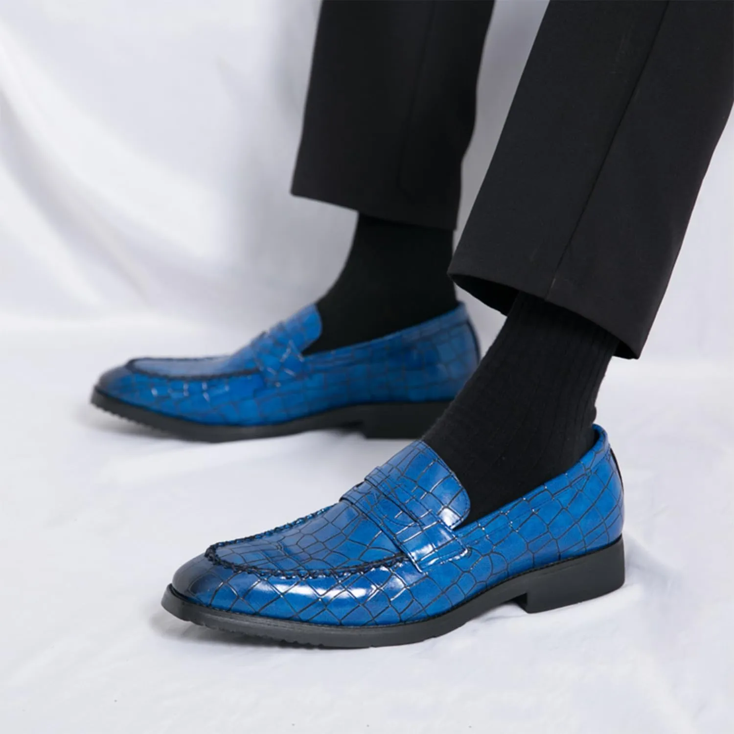 Men's Classic Penny Loafers Leather Slip-On Dress Shoes Crocodile Pattern Fashion Casual Party Formal Shoes
