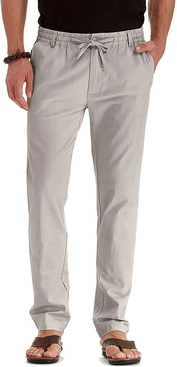 Mens Combat Cargo Pants Casual Linen Stretchy Elastic Waist Pant Sweatpants Joggers Baggy Training Gym Running