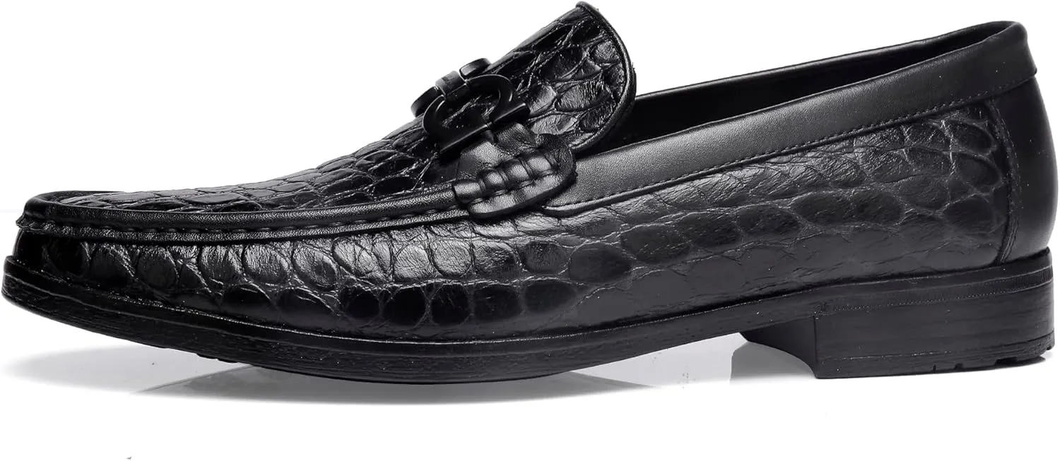 Men's Dress Shoes, Classic Crocodile Printed Leather Dress Loafers Business Formal Shoes Slip-on Penny Loafer for Men