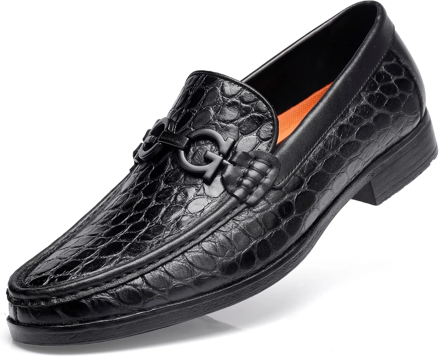 Men's Dress Shoes, Classic Crocodile Printed Leather Dress Loafers Business Formal Shoes Slip-on Penny Loafer for Men