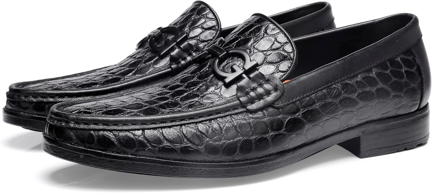 Men's Dress Shoes, Classic Crocodile Printed Leather Dress Loafers Business Formal Shoes Slip-on Penny Loafer for Men
