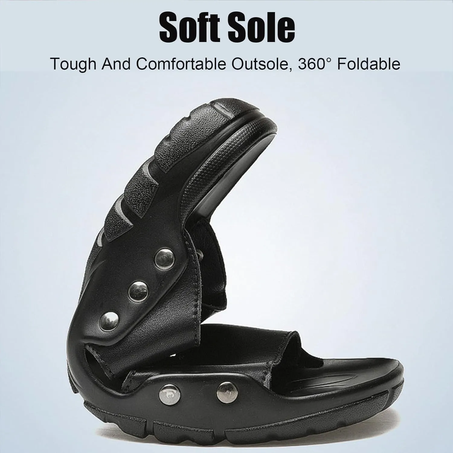 Men's Genuine Leather Rivet Slip On Flat Sandals Classic Retro Round Open Toe Slip On Soft Sole Male Sandals Summer Casual Dressy Sandals