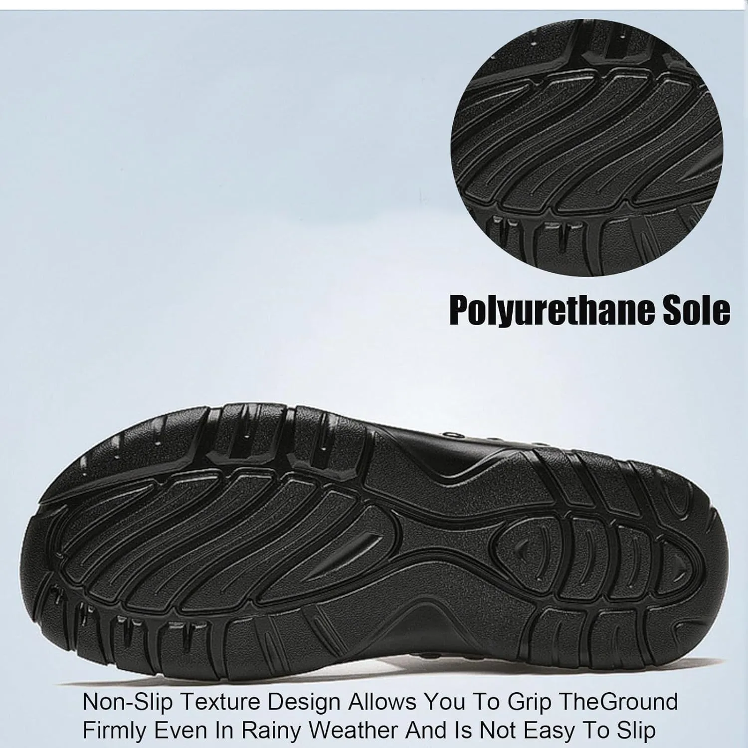 Men's Genuine Leather Rivet Slip On Flat Sandals Classic Retro Round Open Toe Slip On Soft Sole Male Sandals Summer Casual Dressy Sandals