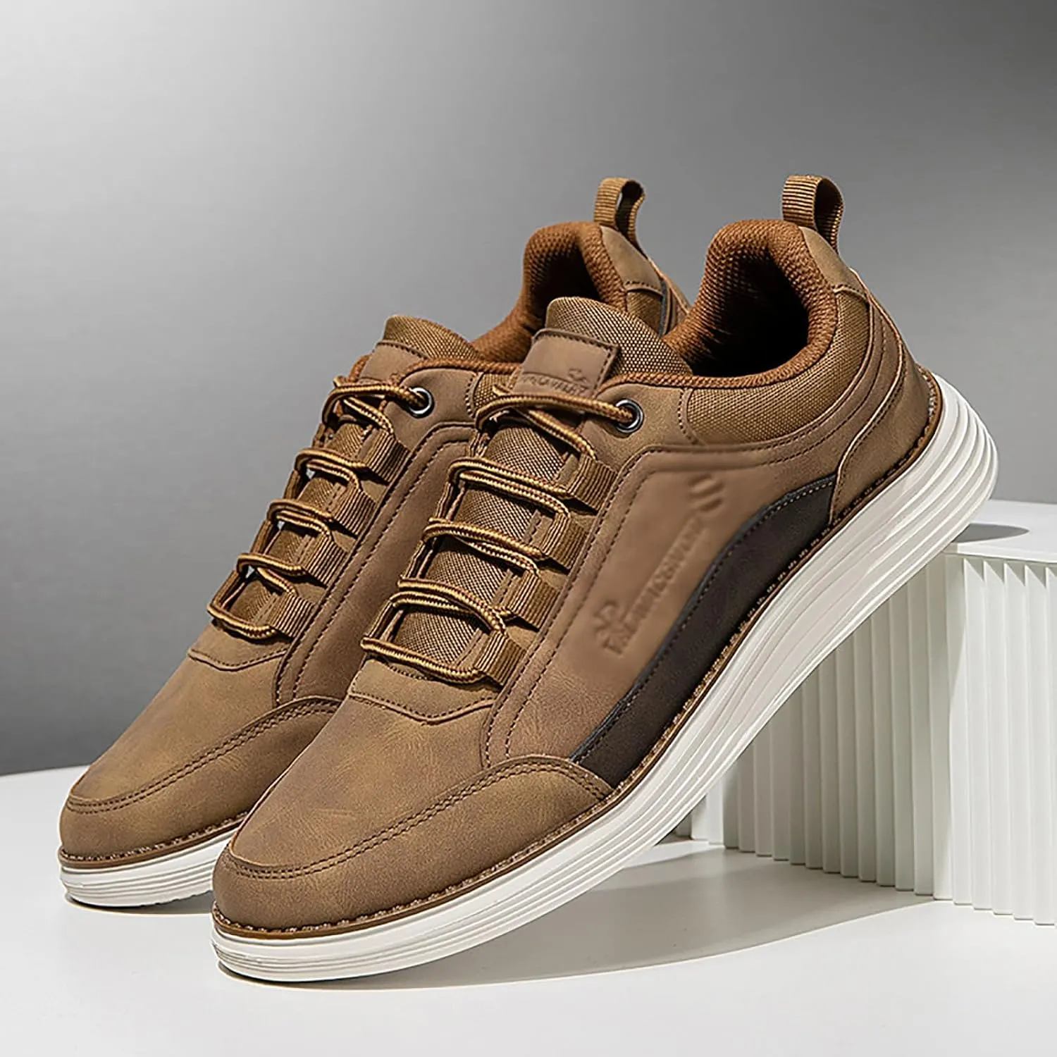 Men's Leather Lace-up Fashion Sneakers,Classic Breathable Comfortable Slip-on Non Slip Business Oxford Dress Shoes