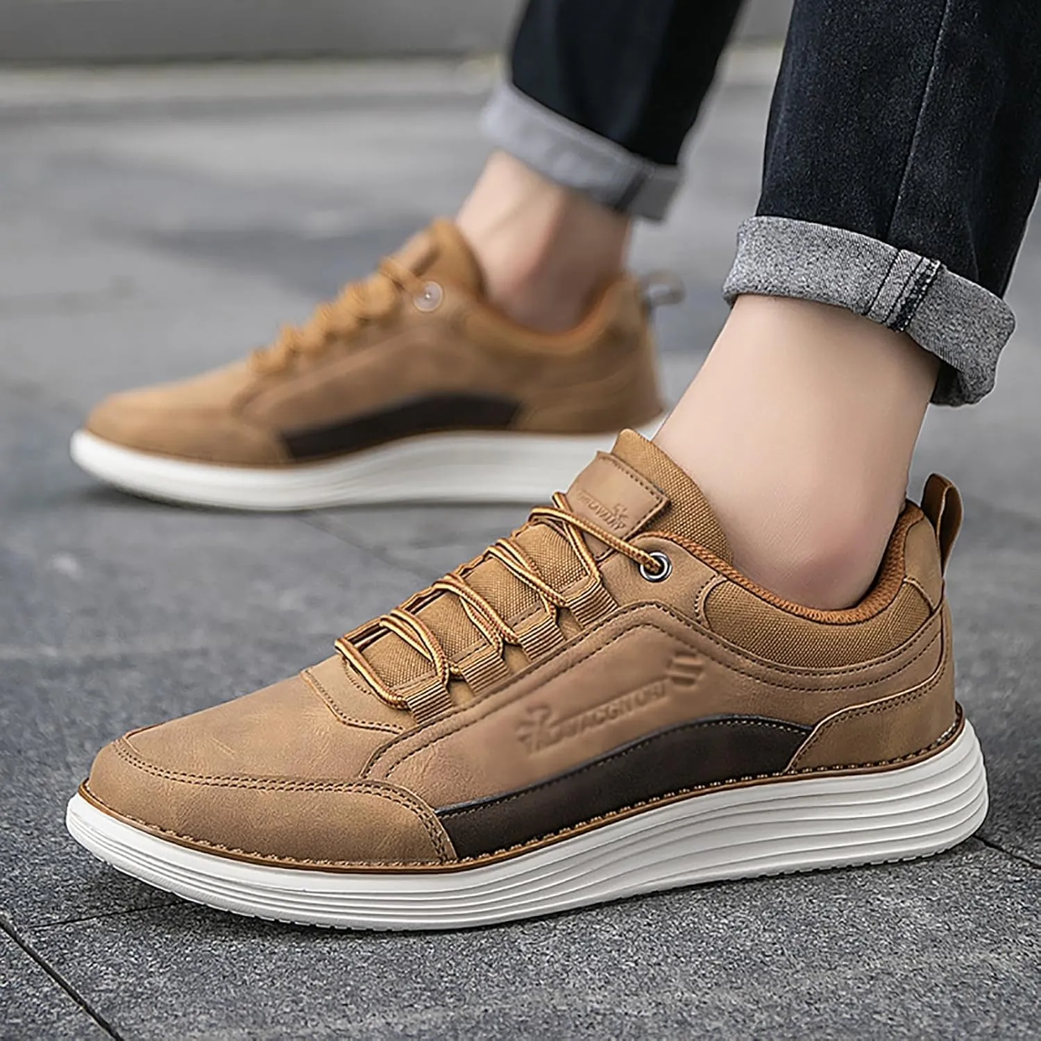 Men's Leather Lace-up Fashion Sneakers,Classic Breathable Comfortable Slip-on Non Slip Business Oxford Dress Shoes