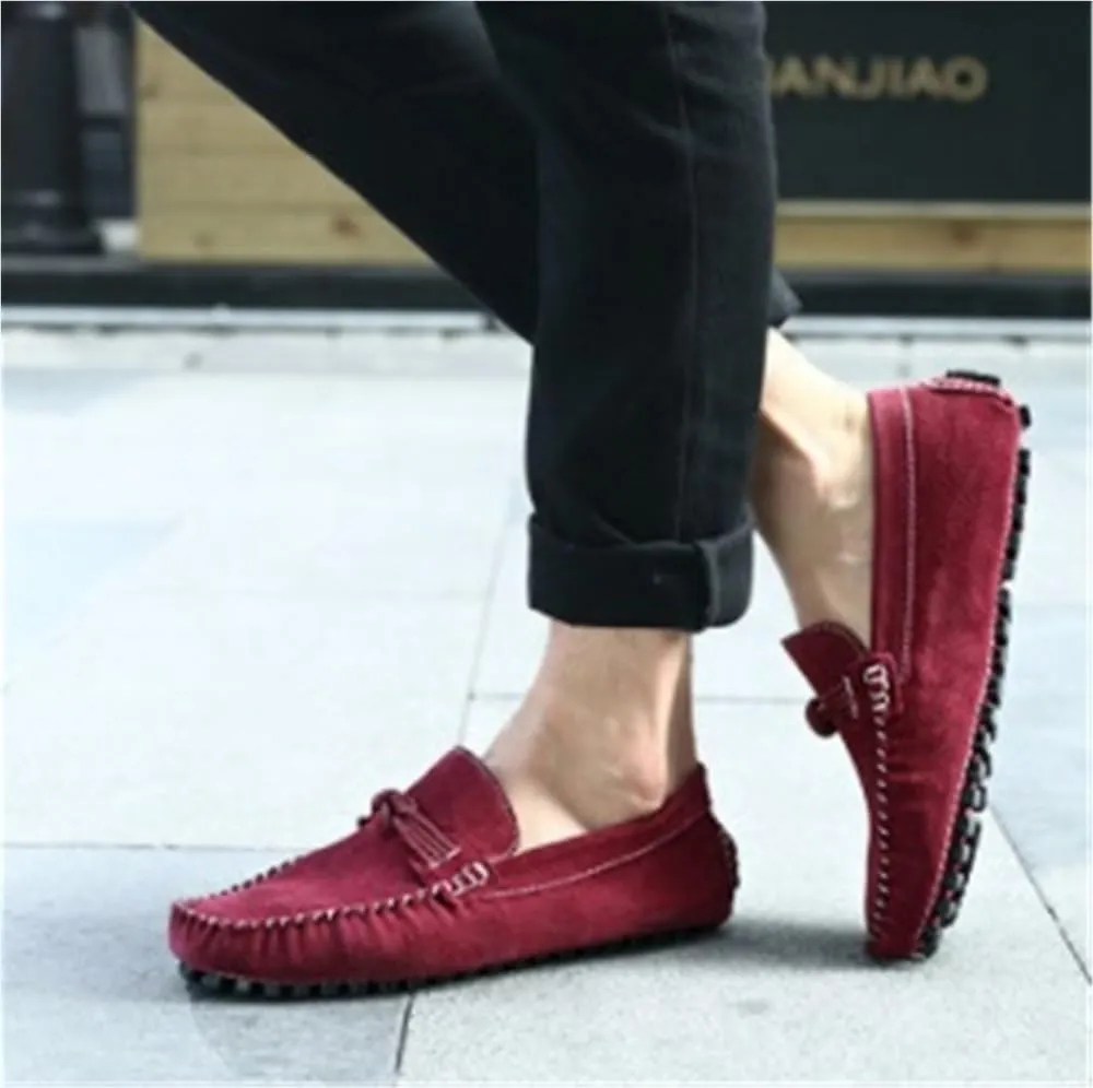 Men's Loafers Suede Vamp Round Toe Breathable Stitching Details Rope Tie Flexible Lightweight Slip Resistant Party Casual Slip-ons
