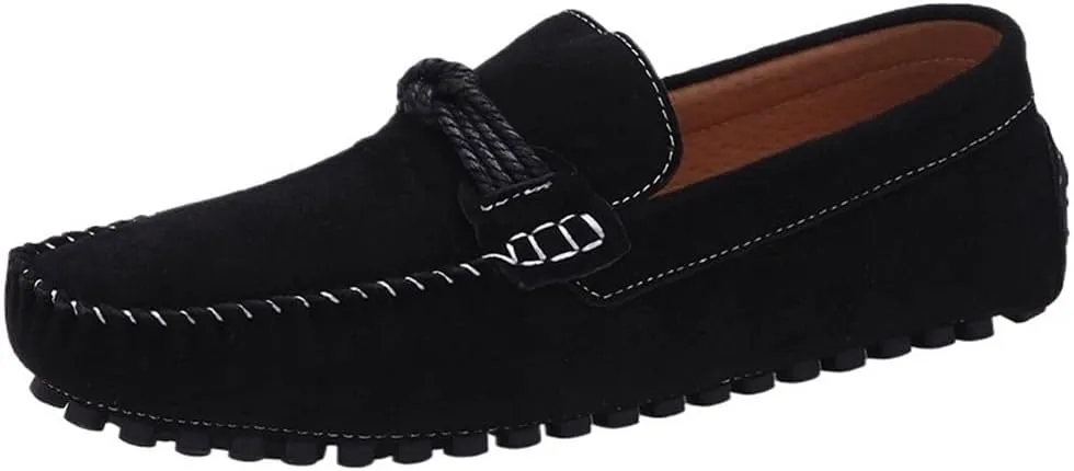 Men's Loafers Suede Vamp Round Toe Breathable Stitching Details Rope Tie Flexible Lightweight Slip Resistant Party Casual Slip-ons