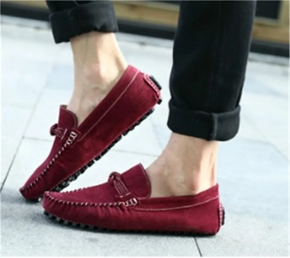 Men's Loafers Suede Vamp Round Toe Breathable Stitching Details Rope Tie Flexible Lightweight Slip Resistant Party Casual Slip-ons
