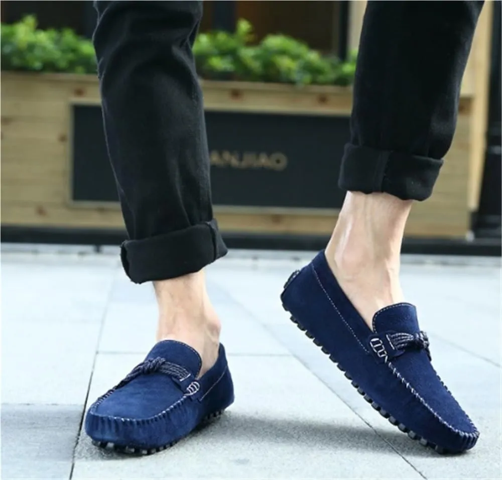 Men's Loafers Suede Vamp Round Toe Breathable Stitching Details Rope Tie Flexible Lightweight Slip Resistant Party Casual Slip-ons