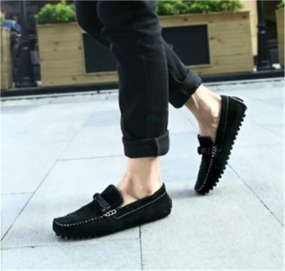 Men's Loafers Suede Vamp Round Toe Breathable Stitching Details Rope Tie Flexible Lightweight Slip Resistant Party Casual Slip-ons