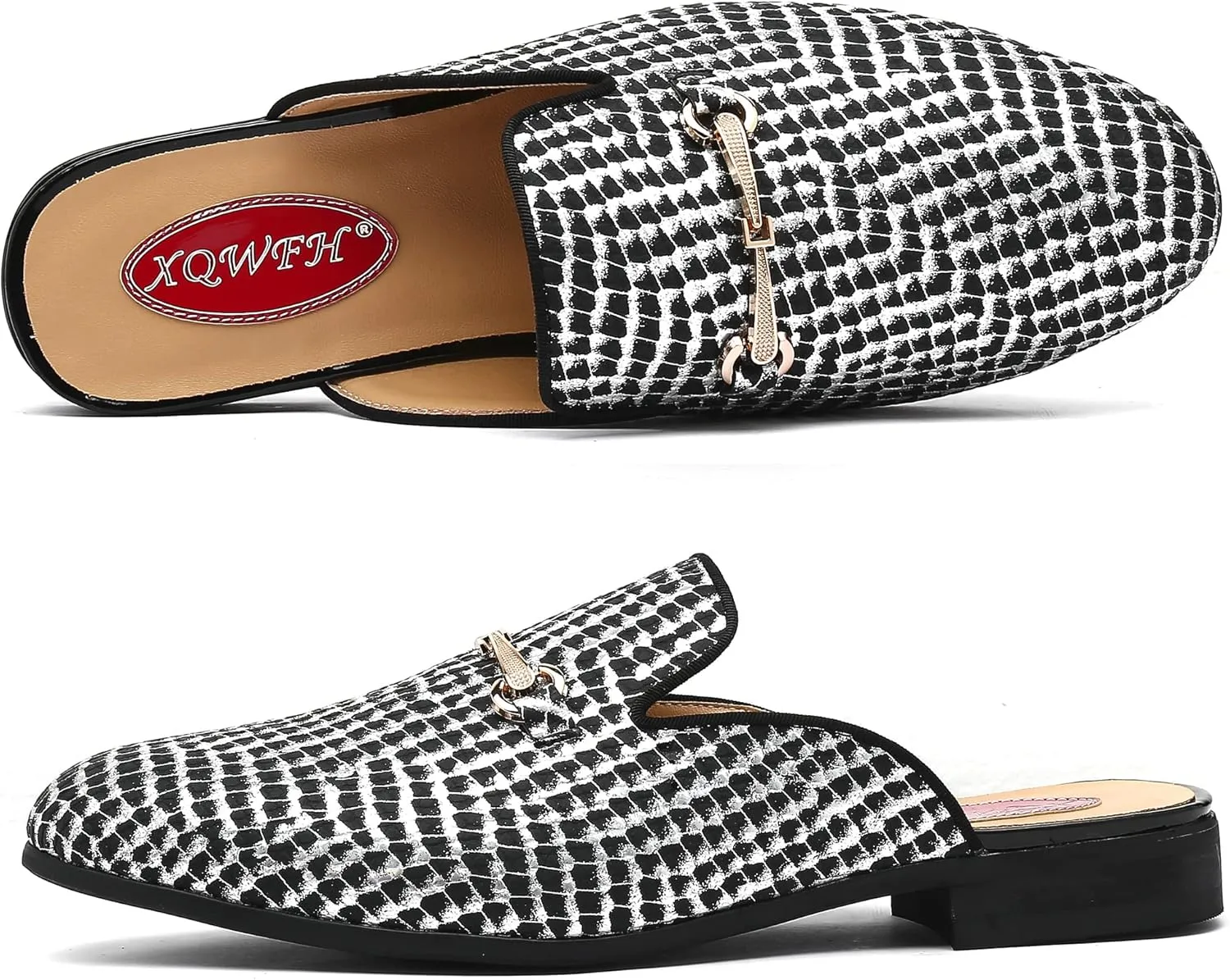 Men's Slip-on Mule Sandals Loafer with Gold Buckle,Fashion Leather Formal Wear Casual Backless Dress Slippers