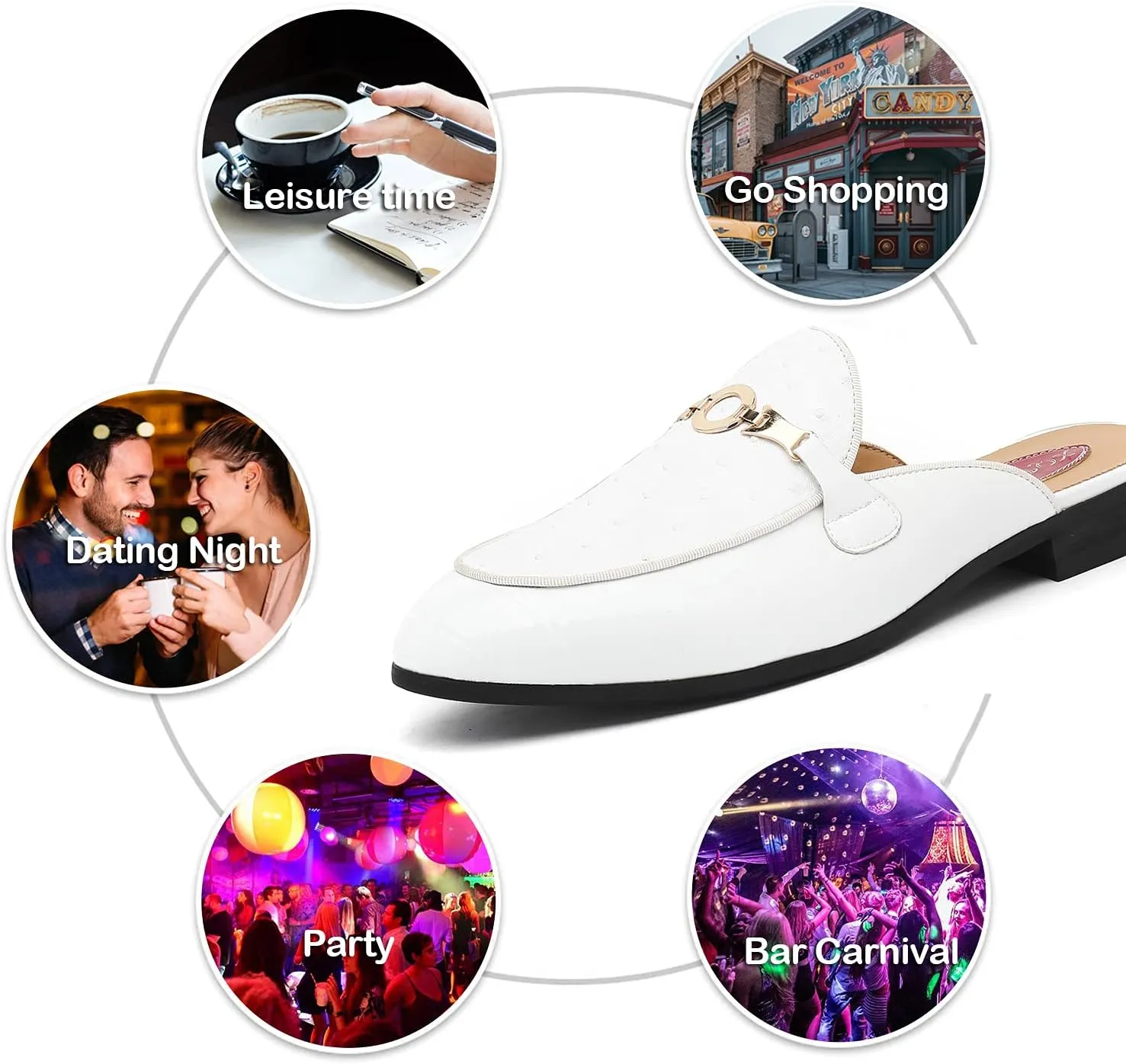 Men's Slip-on Mule Sandals Loafer with Gold Buckle,Fashion Leather Formal Wear Casual Backless Dress Slippers