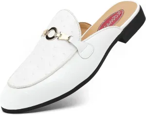 Men's Slip-on Mule Sandals Loafer with Gold Buckle,Fashion Leather Formal Wear Casual Backless Dress Slippers