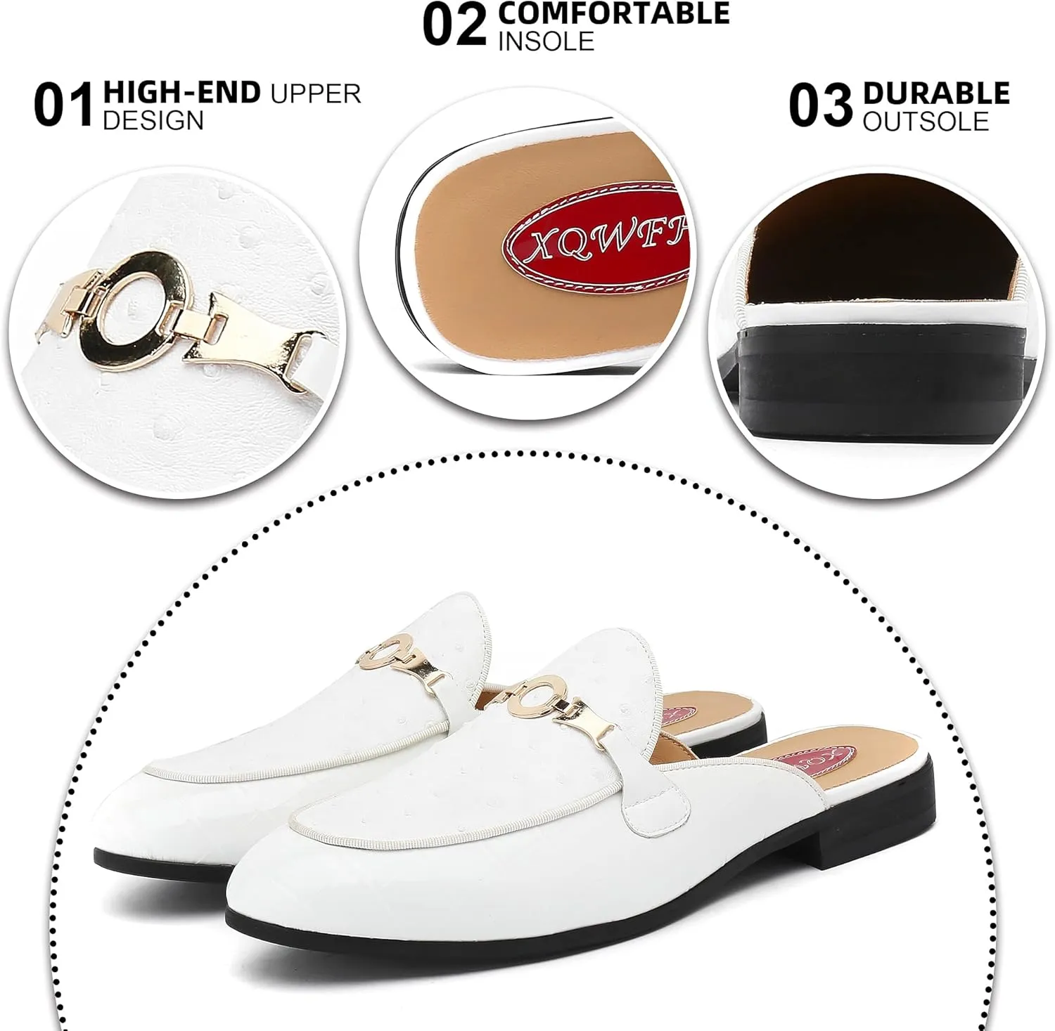 Men's Slip-on Mule Sandals Loafer with Gold Buckle,Fashion Leather Formal Wear Casual Backless Dress Slippers