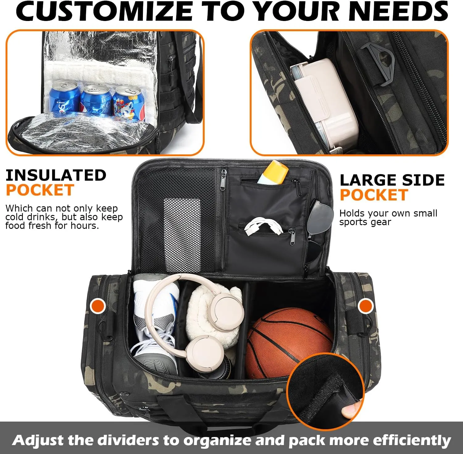 Men's Sneaker Bag for Travel 45L Sports Gym Duffle Bag with 2 adjustable Dividers & Shoulder Strap