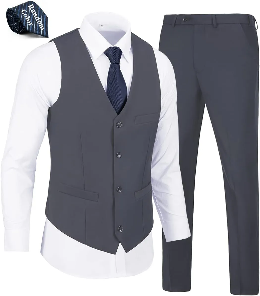 Mens Suits Vest Pants Set 2 Pieces Slim Fit Wedding Groomsmen Suit for Men Formal