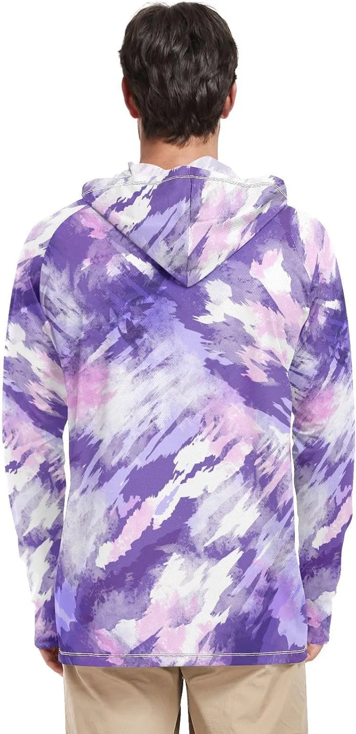 Men's Sun Protection Hoodie Long Sleeve Tie Dye Mens Sun Shirts UPF 50 Sun Hoodies Rash Guard with Hood