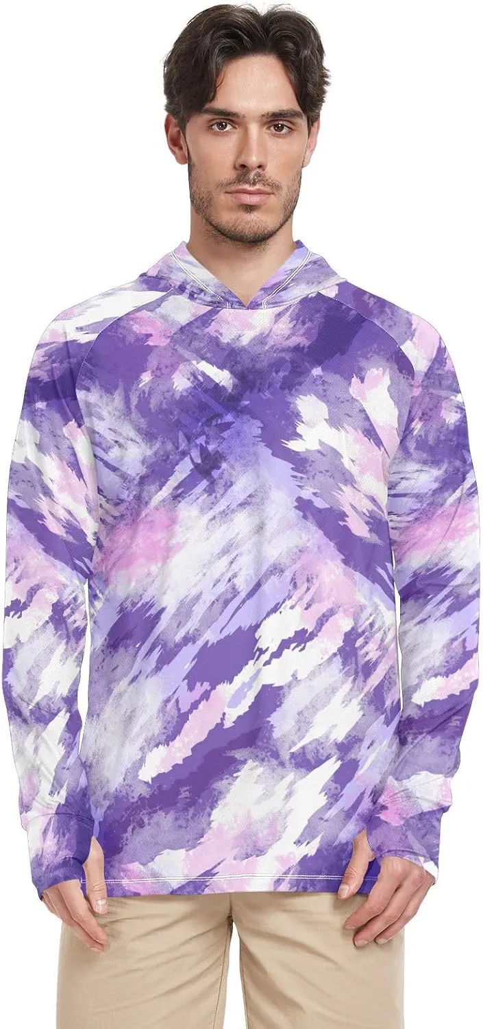 Men's Sun Protection Hoodie Long Sleeve Tie Dye Mens Sun Shirts UPF 50 Sun Hoodies Rash Guard with Hood