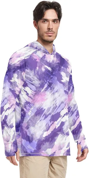 Men's Sun Protection Hoodie Long Sleeve Tie Dye Mens Sun Shirts UPF 50 Sun Hoodies Rash Guard with Hood
