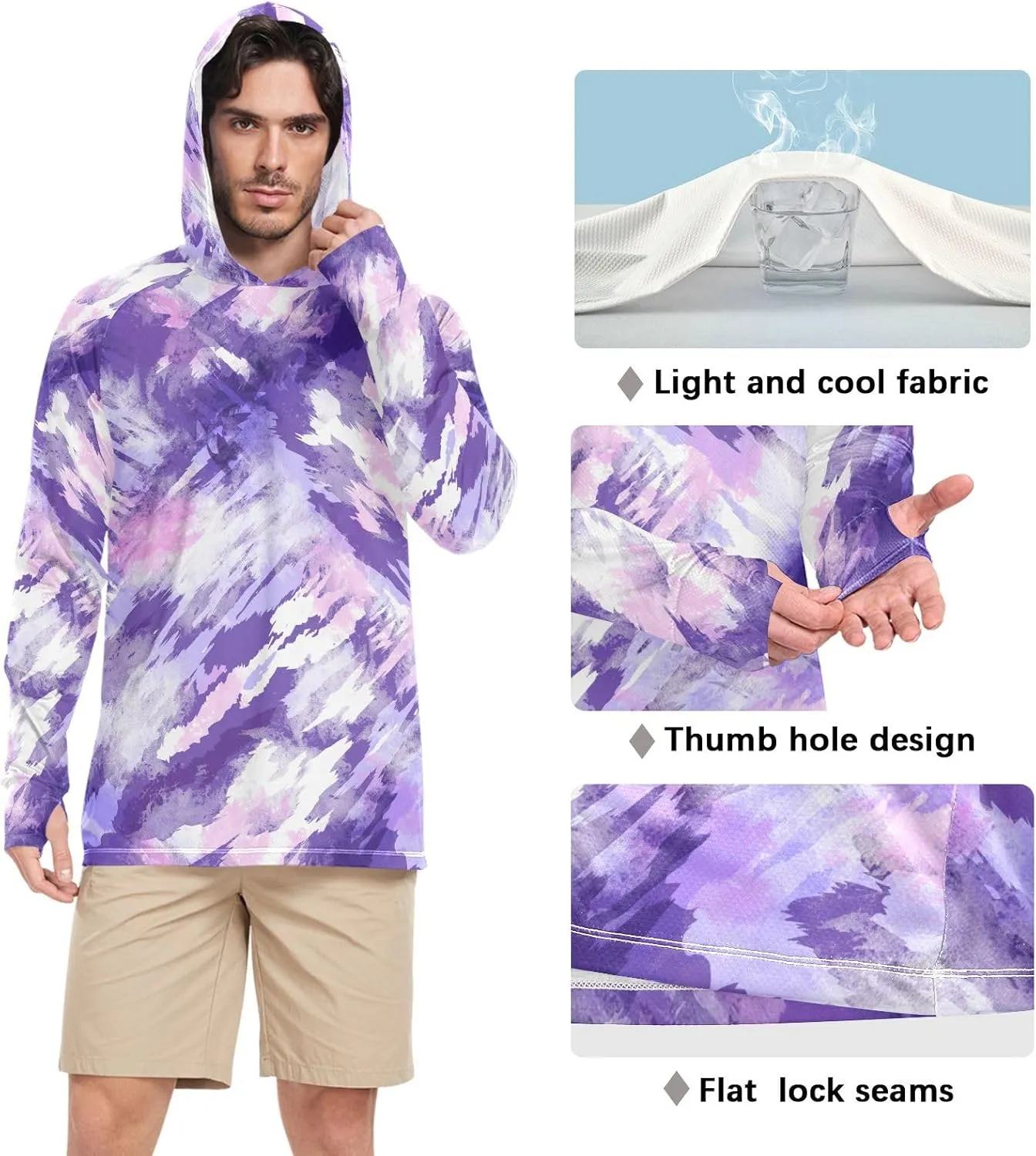 Men's Sun Protection Hoodie Long Sleeve Tie Dye Mens Sun Shirts UPF 50 Sun Hoodies Rash Guard with Hood