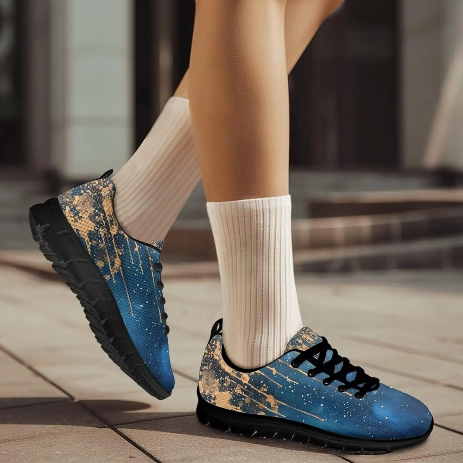 Men's Supportive Running Shoes Lace-Up Non Slip Tennis Sneakers Breathable Comfort Outdoor Shoes for Athletic US 5-14 Black Sole