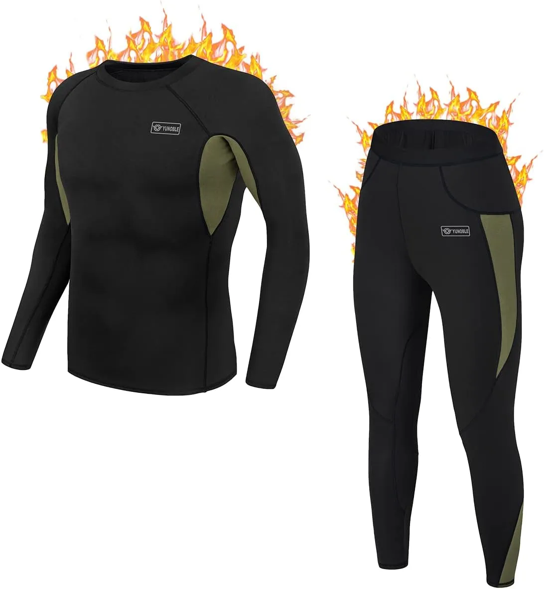 Men’s Thermal Underwear Set, Winter Fleece Lined Sport Long Johns Base Layer Quick Drying Thermo for Hunting Skiing