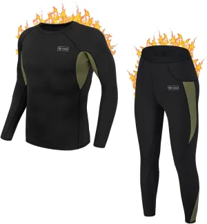 Men’s Thermal Underwear Set, Winter Fleece Lined Sport Long Johns Base Layer Quick Drying Thermo for Hunting Skiing