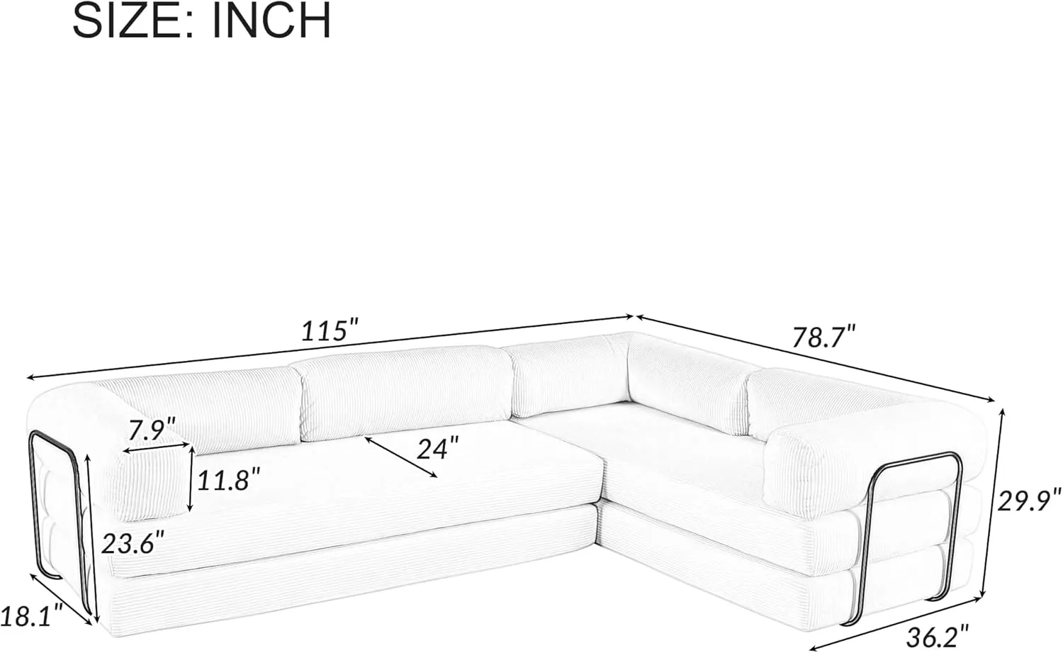 Merax L-Shaped Modular Sofa Bed in Corduroy Fabric, Convertible Sleeper Sofa Bed, 4 Seat Floor Couch for Living Rooms and Apartments, No Assembly Required, Green